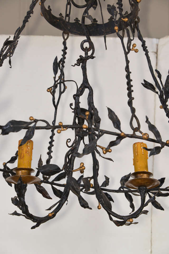 Painted Iron  Leaf And Vine Chandelier In Excellent Condition For Sale In Houston, TX