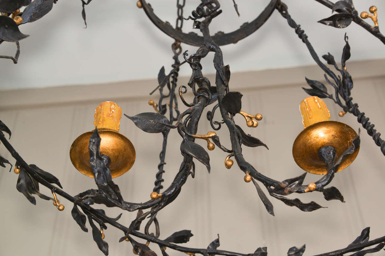 19th Century Painted Iron  Leaf And Vine Chandelier For Sale