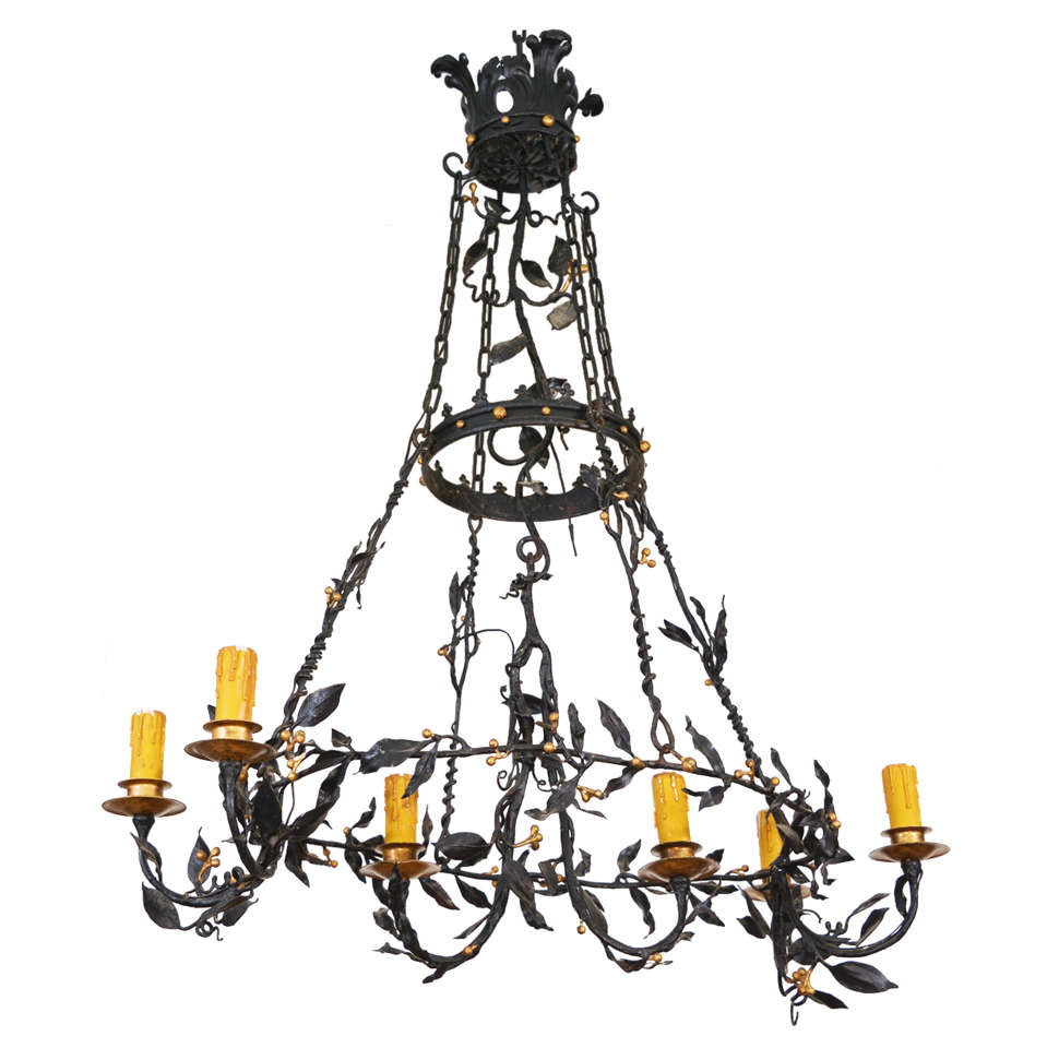 Painted Iron  Leaf And Vine Chandelier For Sale