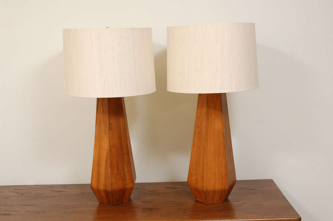 Pair of Rosewood Hexagonal Table Lamps