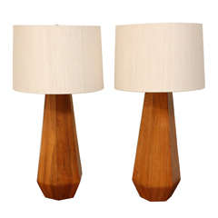 Pair of Rosewood Hexagonal Table Lamps