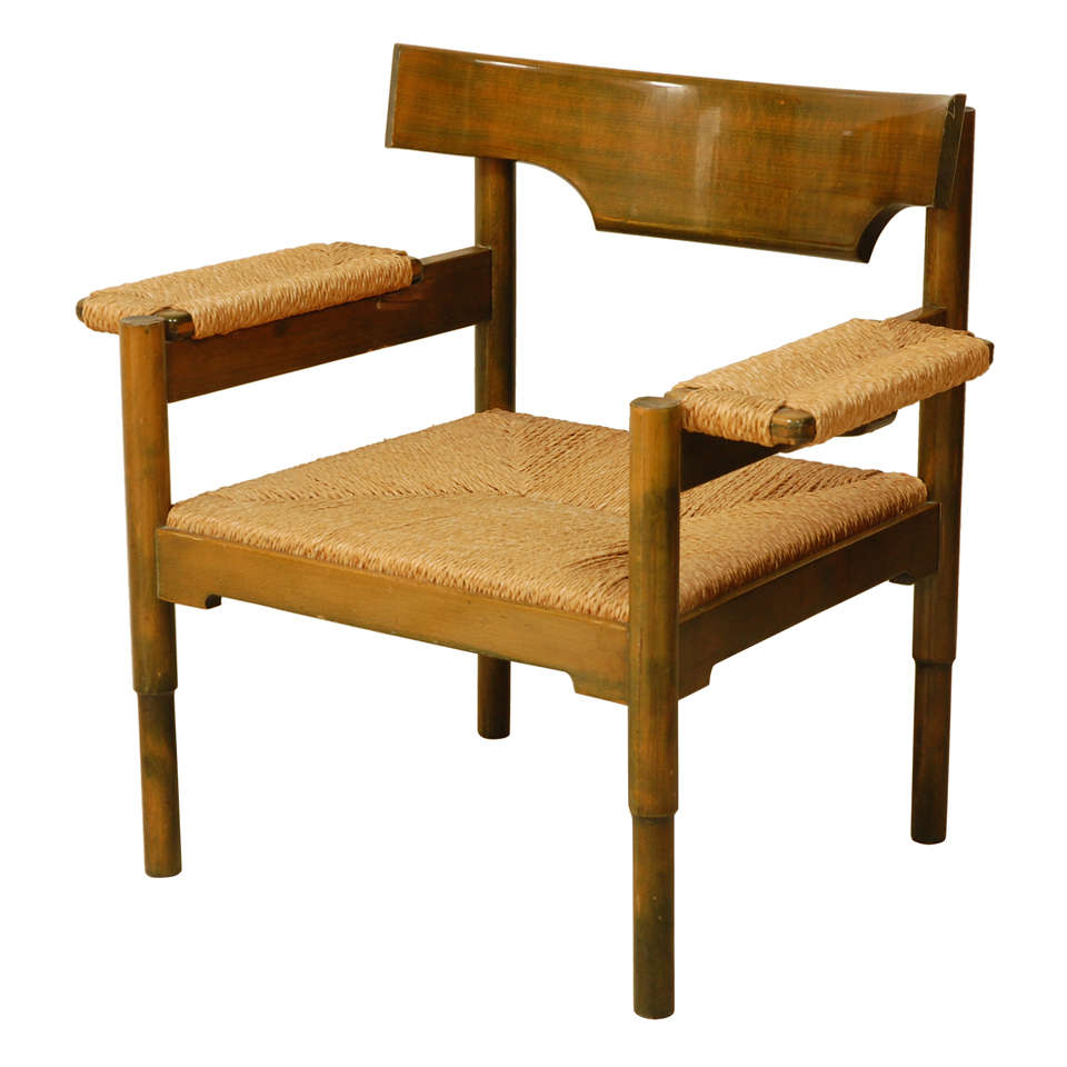 Beech And Caned Chair in the Style of Magistretti