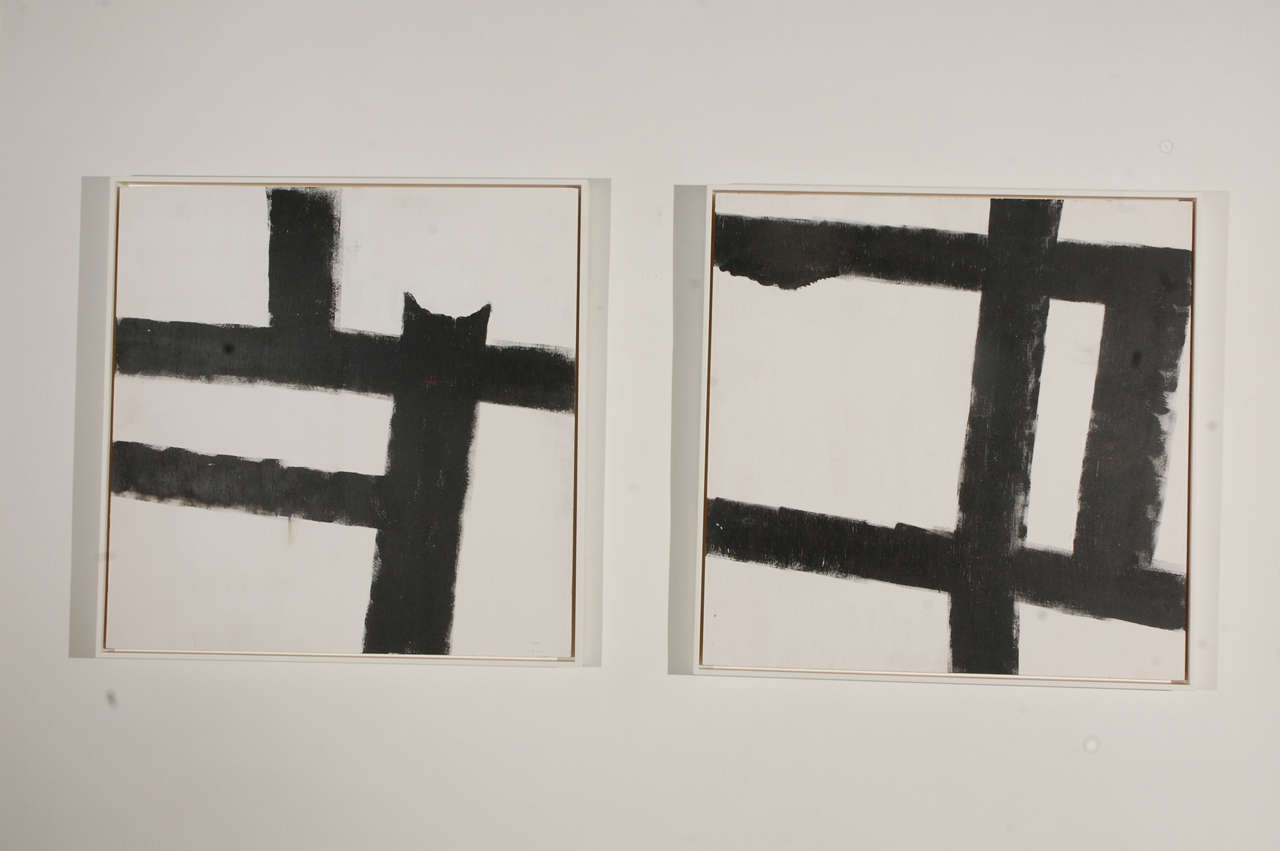 2009
United States
Abstract black and white oil paintings on wood. Newly framed in white floating wood frames.
