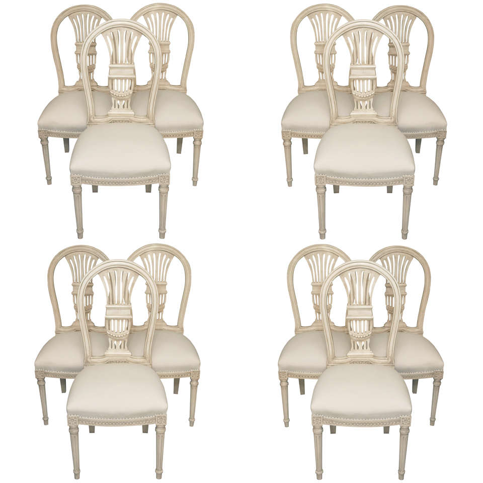 Set of Twelve 20th Century French Jansen Marked Dining Chairs