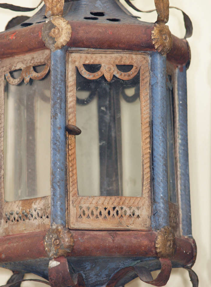 Glass Pair Of 19c Italian Tole Ceremonial Lanterns