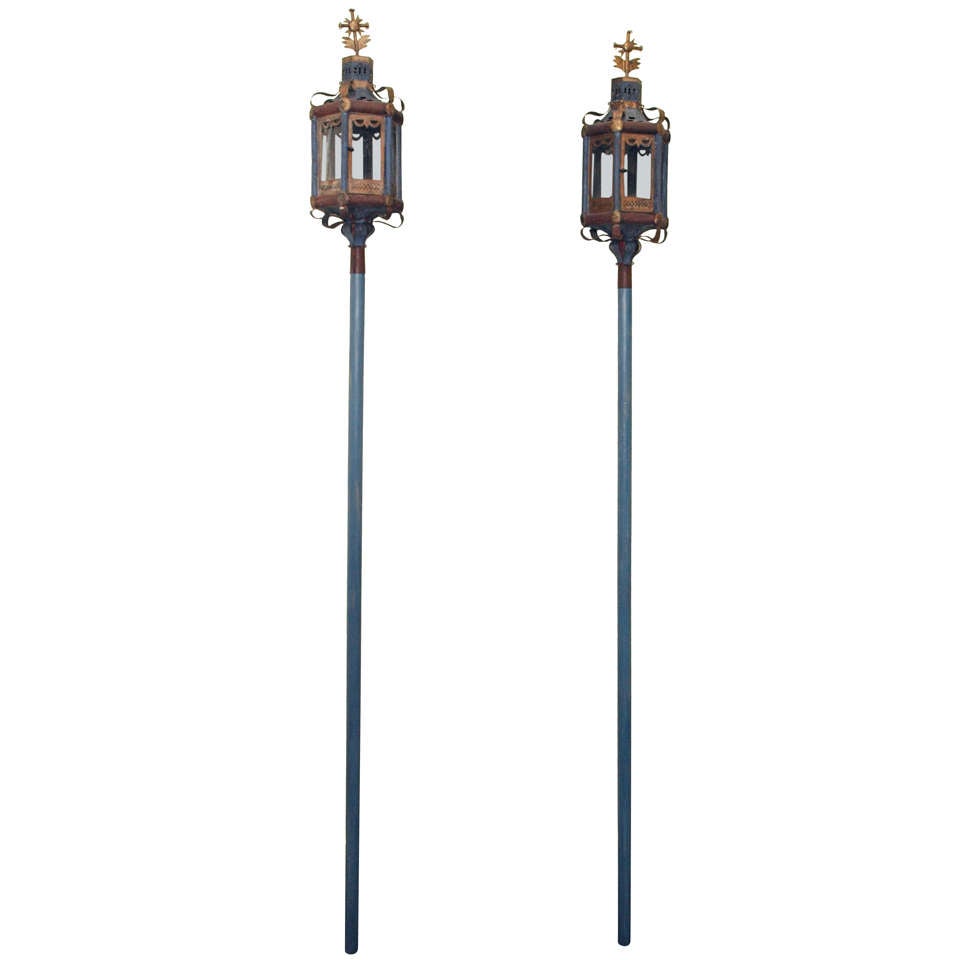 Pair Of 19c Italian Tole Ceremonial Lanterns