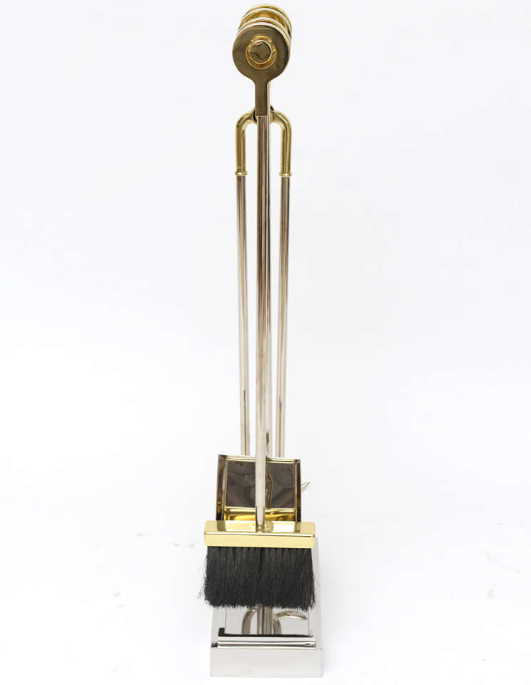 Brass and Nickeled Steel Fireplace Tools  In Excellent Condition In North Miami, FL