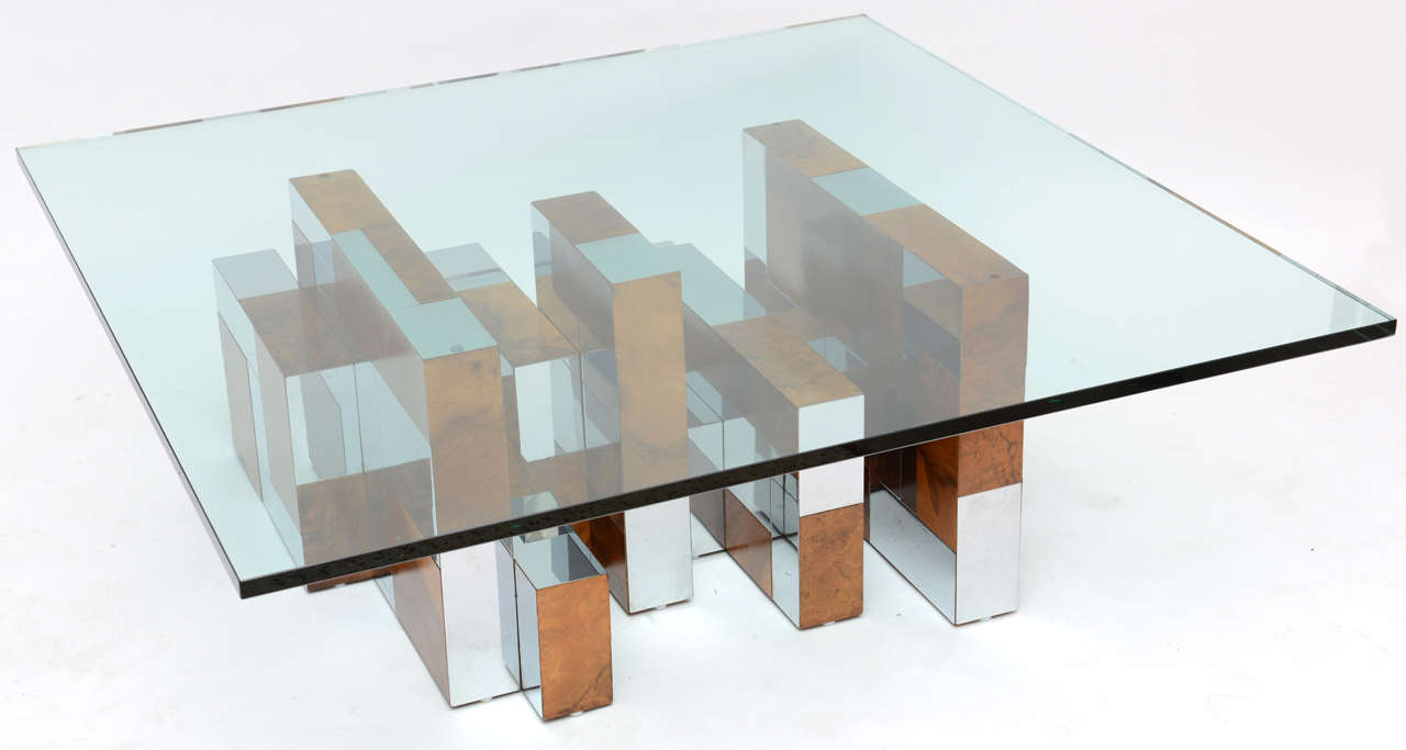 American Paul Evans Burl and Chrome Coffee Table for Directional