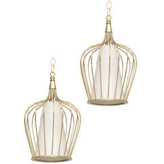 Pair of Lightolier Brass Pendants