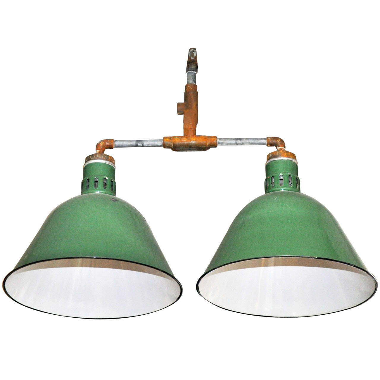 Double Pendant Industrial Light Fixture For Sale