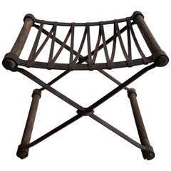 Neoclassic "Rough Luxe" Iron and Wooden Stool
