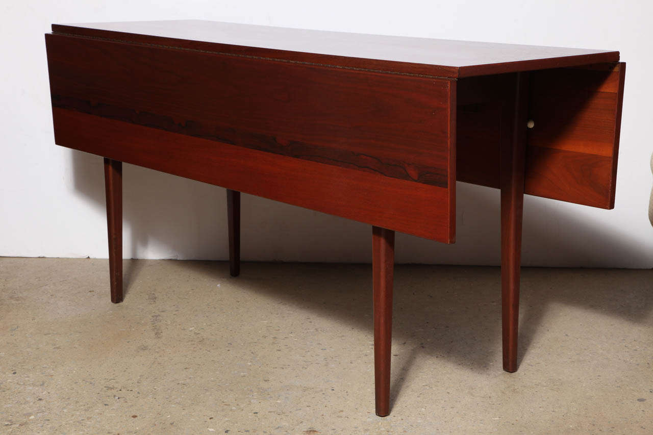 Scandinavian Modern Rosewood, Teak & Mahogany Drop-Leaf Table