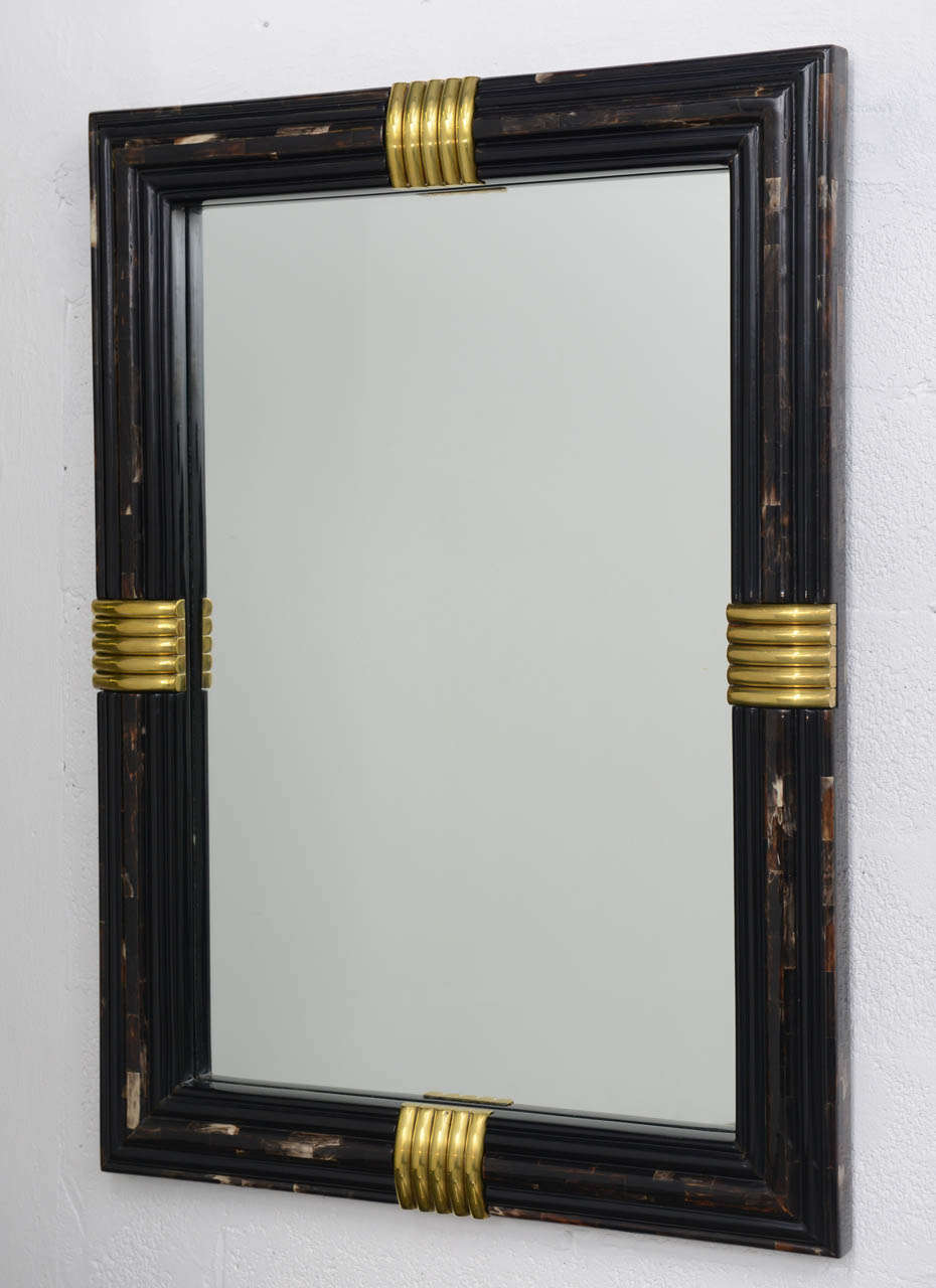 Exceptional Karl Springer Style Tessellated Bone & Brass Mirror