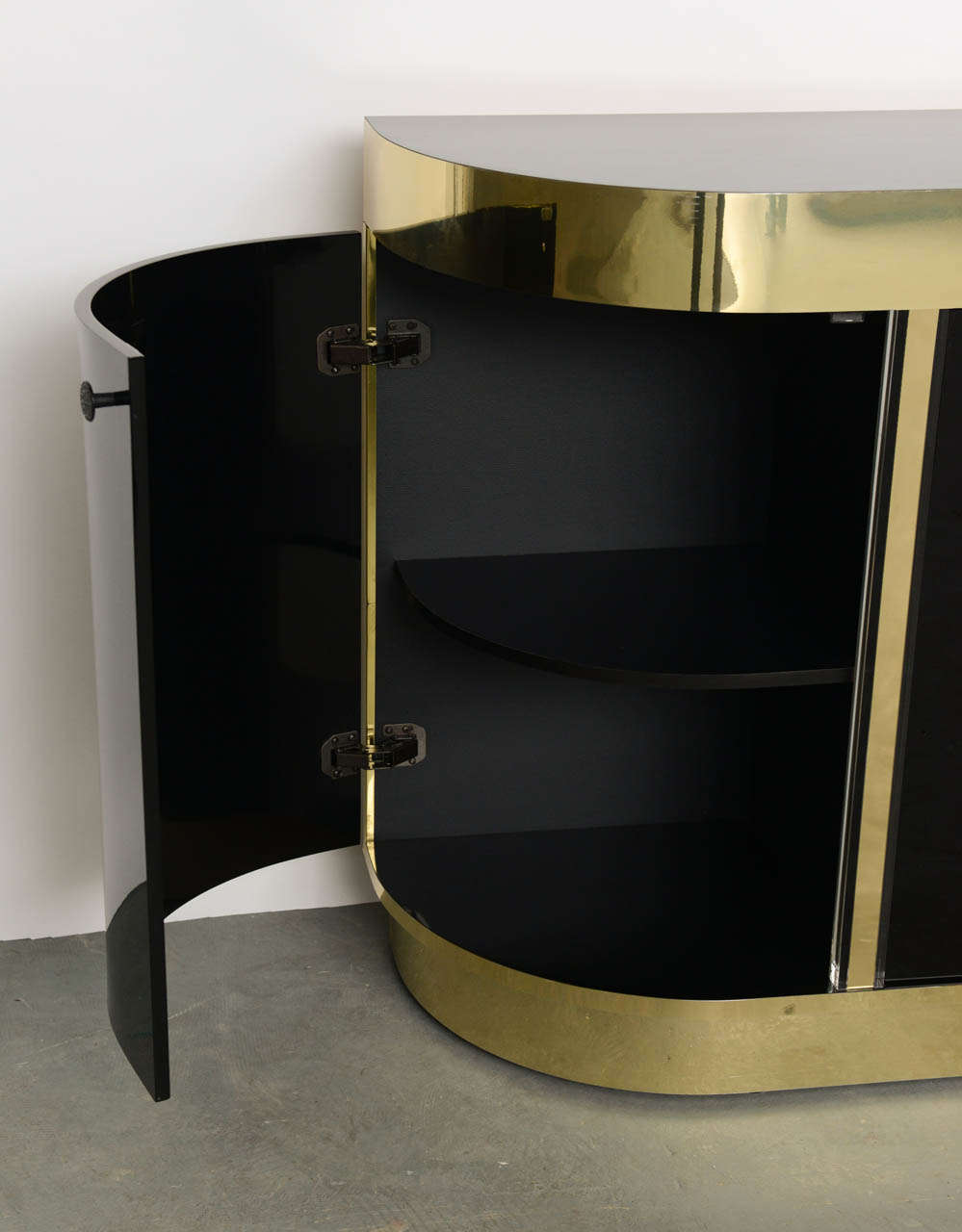 20th Century Modern Demilune Brass & Black Lucite Console