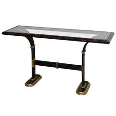 Elegant Tesselated Horn, Brass & Glass Deco Style Console 2
