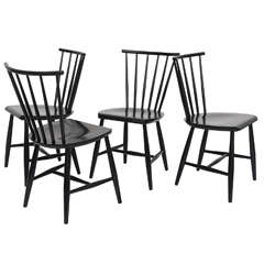 Retro Four 1950s Swedish Windsor Style Spindle Back Dining Chairs