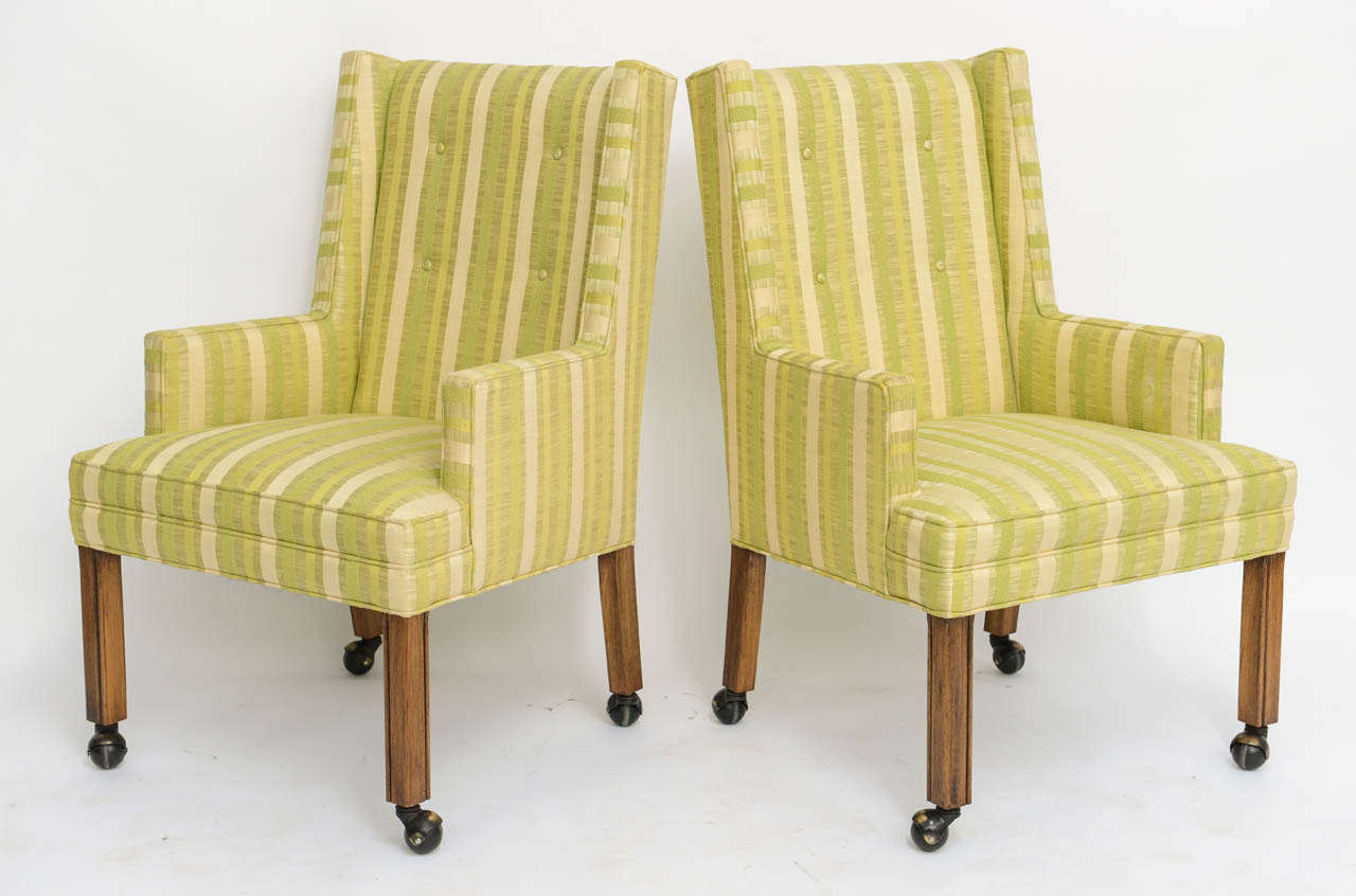 American Pair of Tailored Edward Wormley Style High Back Armchairs