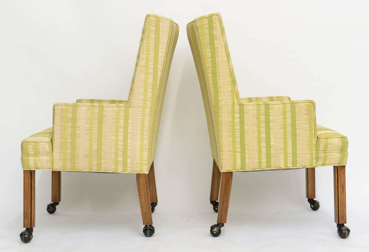 Pair of Tailored Edward Wormley Style High Back Armchairs In Good Condition In Miami, FL