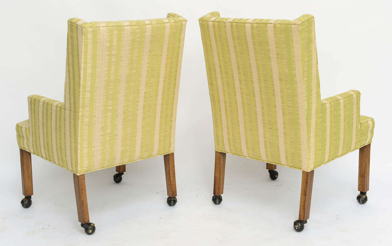 Mid-20th Century Pair of Tailored Edward Wormley Style High Back Armchairs