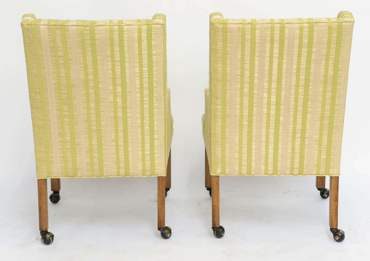 Wood Pair of Tailored Edward Wormley Style High Back Armchairs