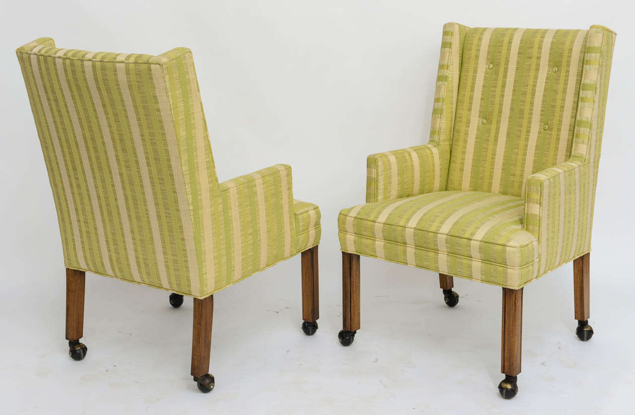 Pair of Tailored Edward Wormley Style High Back Armchairs 1