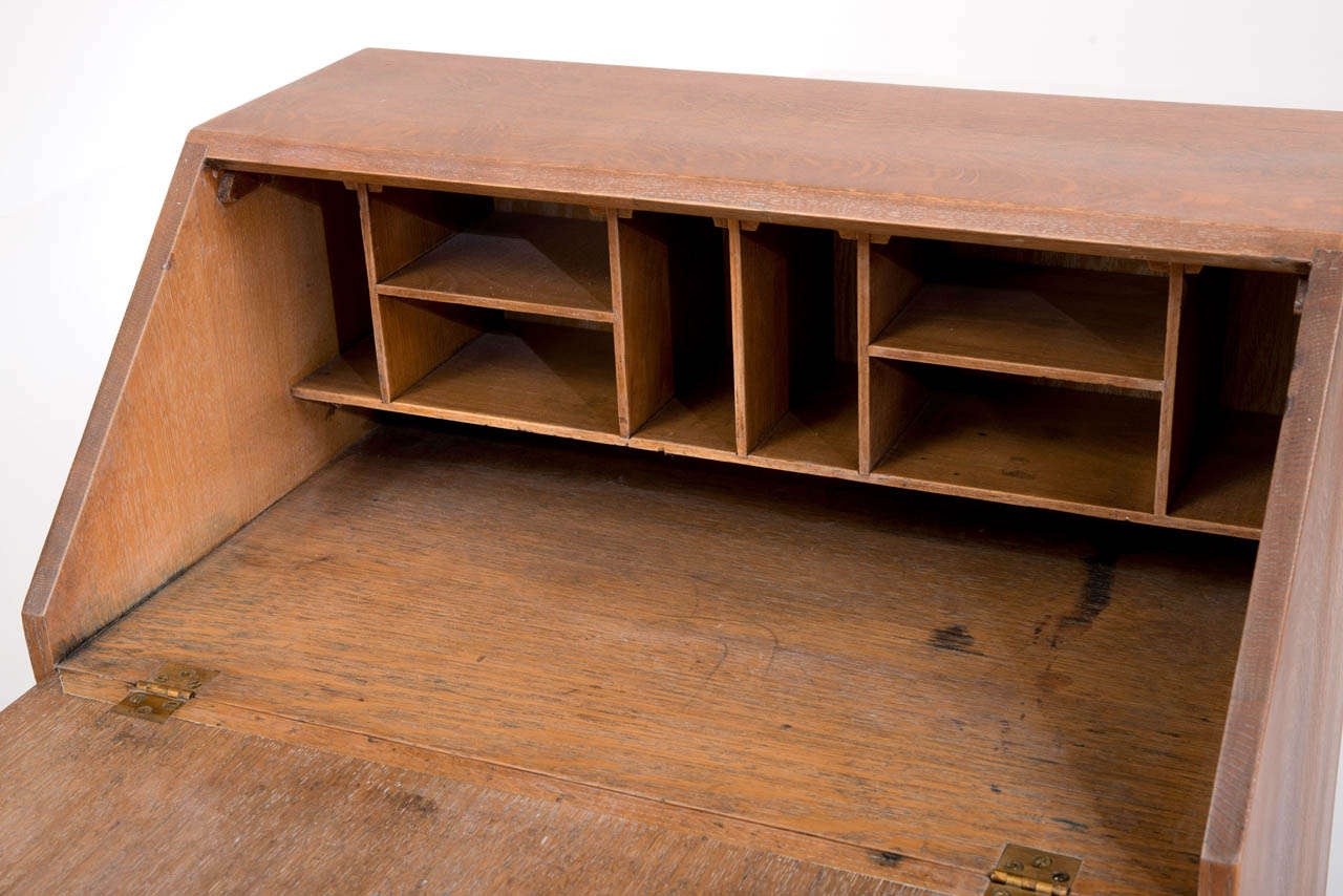 Mid-20th Century Heals and Son limed oak fold down bureau, England circa 1930 For Sale
