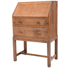 Heals and Son limed oak fold down bureau, England circa 1930