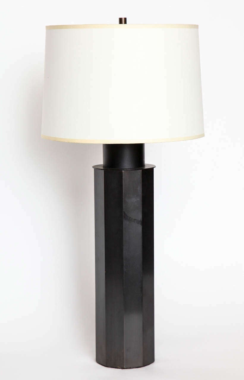 Bronzed Faceted Column Lamp, Belgium 1970s