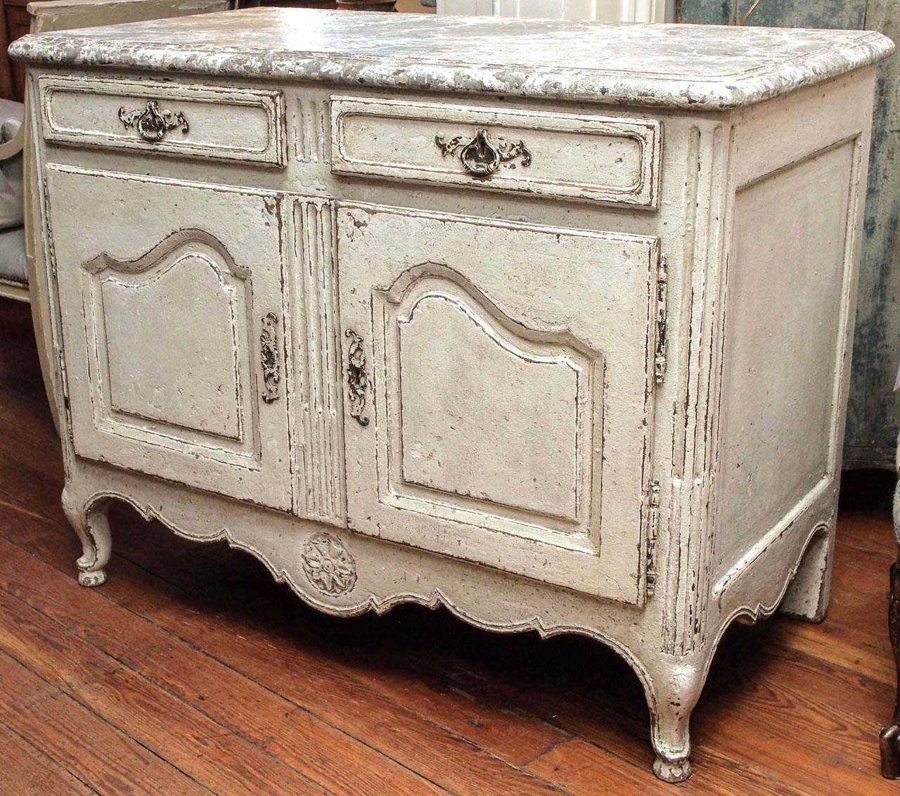 19th Century Louis XV Style Painted Buffet with faux marble top