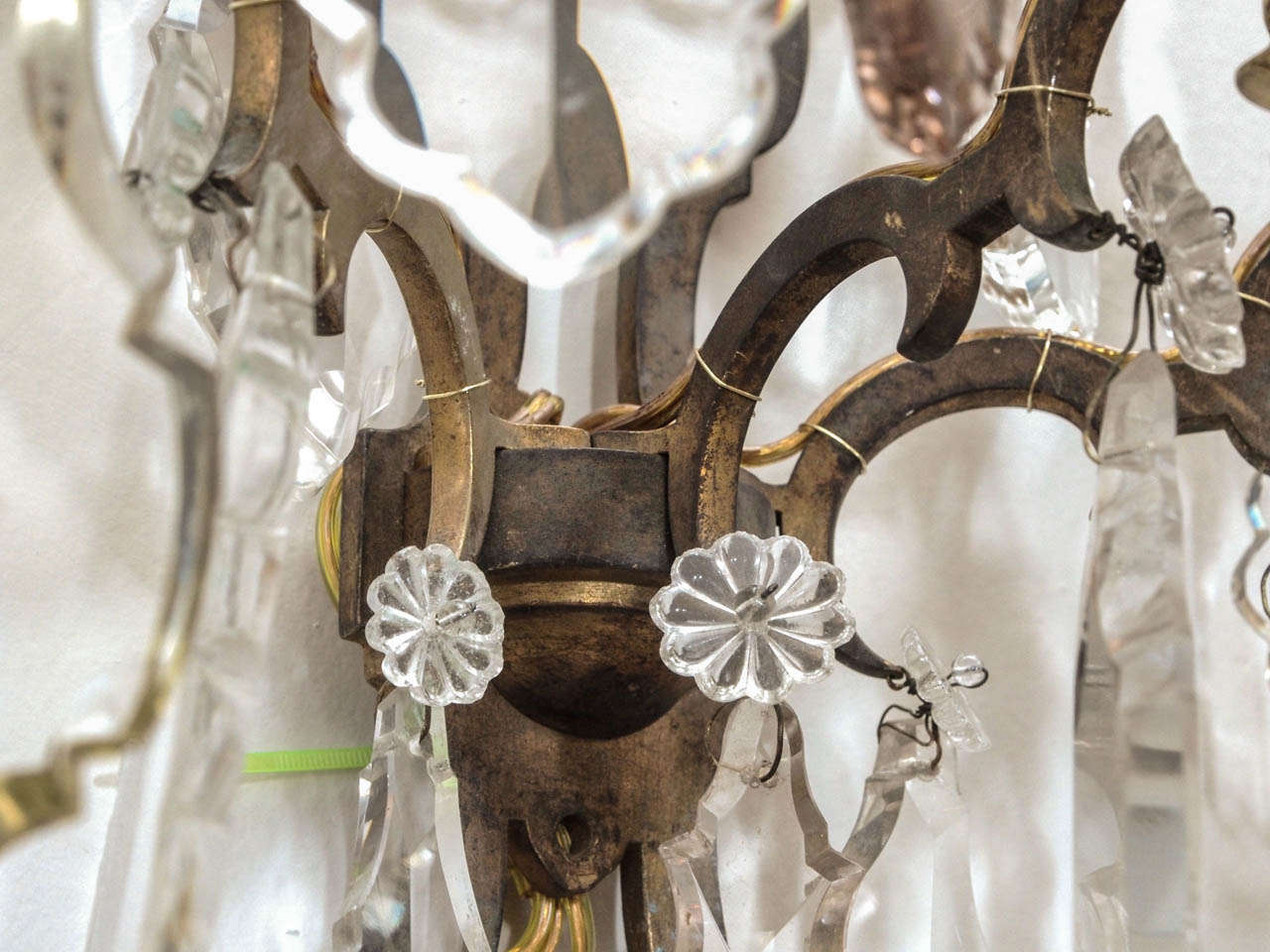 Pair of 19th Century Bronze and Crystal Sconces 2