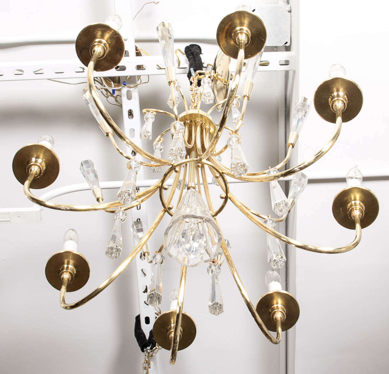 Parzinger Style Brass and Crystal Chandelier In Excellent Condition In New York, NY