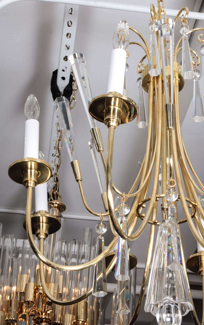 20th Century Parzinger Style Brass and Crystal Chandelier