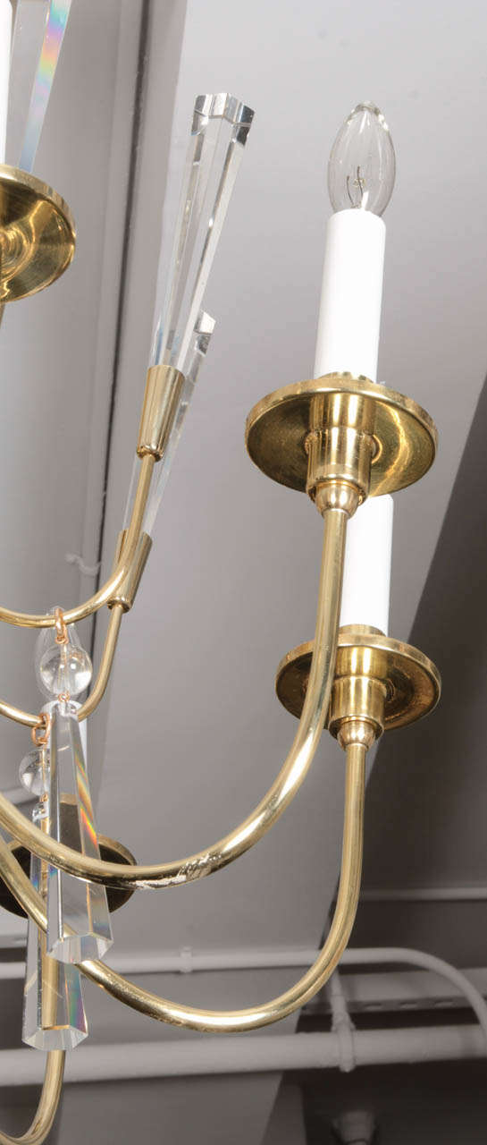 Parzinger Style Brass and Crystal Chandelier 1