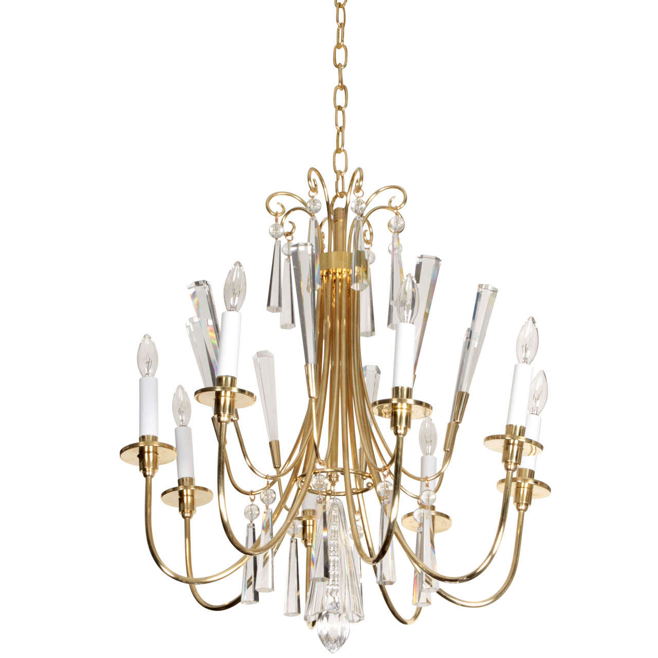 Parzinger Style Brass and Crystal Chandelier