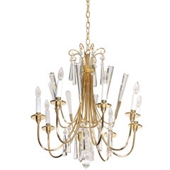 Parzinger Style Brass and Crystal Chandelier