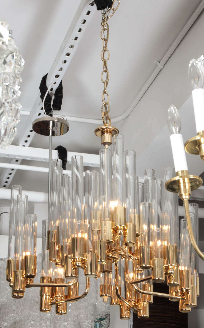 Mid-Century Modern Mid Century 9 Arm Brass & Glass Tube Chandelier by Hans Agne Jakobsson