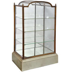 French Brass Mirror and Glass Table Top Vitrine Cabinet, Circa 1850