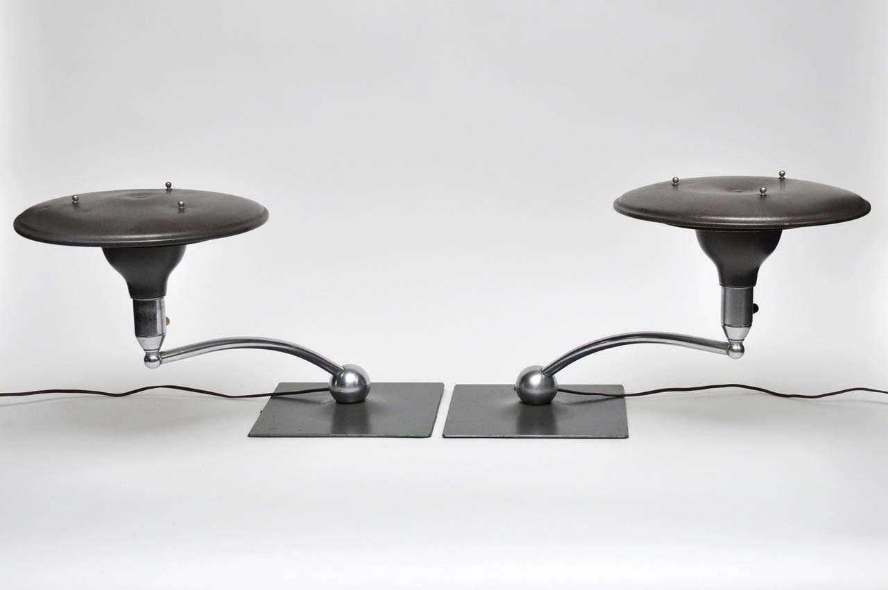 Pair of 1950's Sight Light Corporation midcentury space age swing-arm desk table top lamps