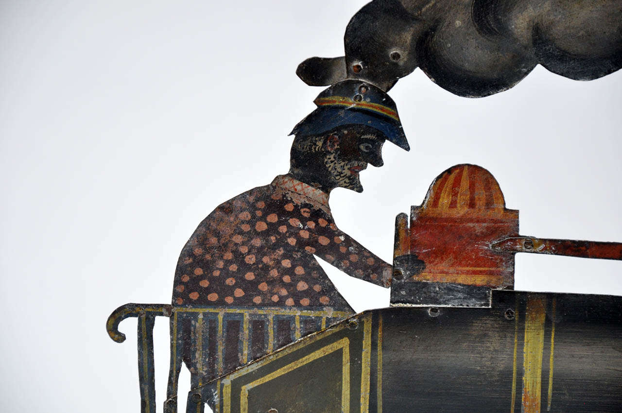 French Provincial Hand-Painted Folk Art Train Engine Weathervane circa 1840 In Good Condition In Lake Forest, IL