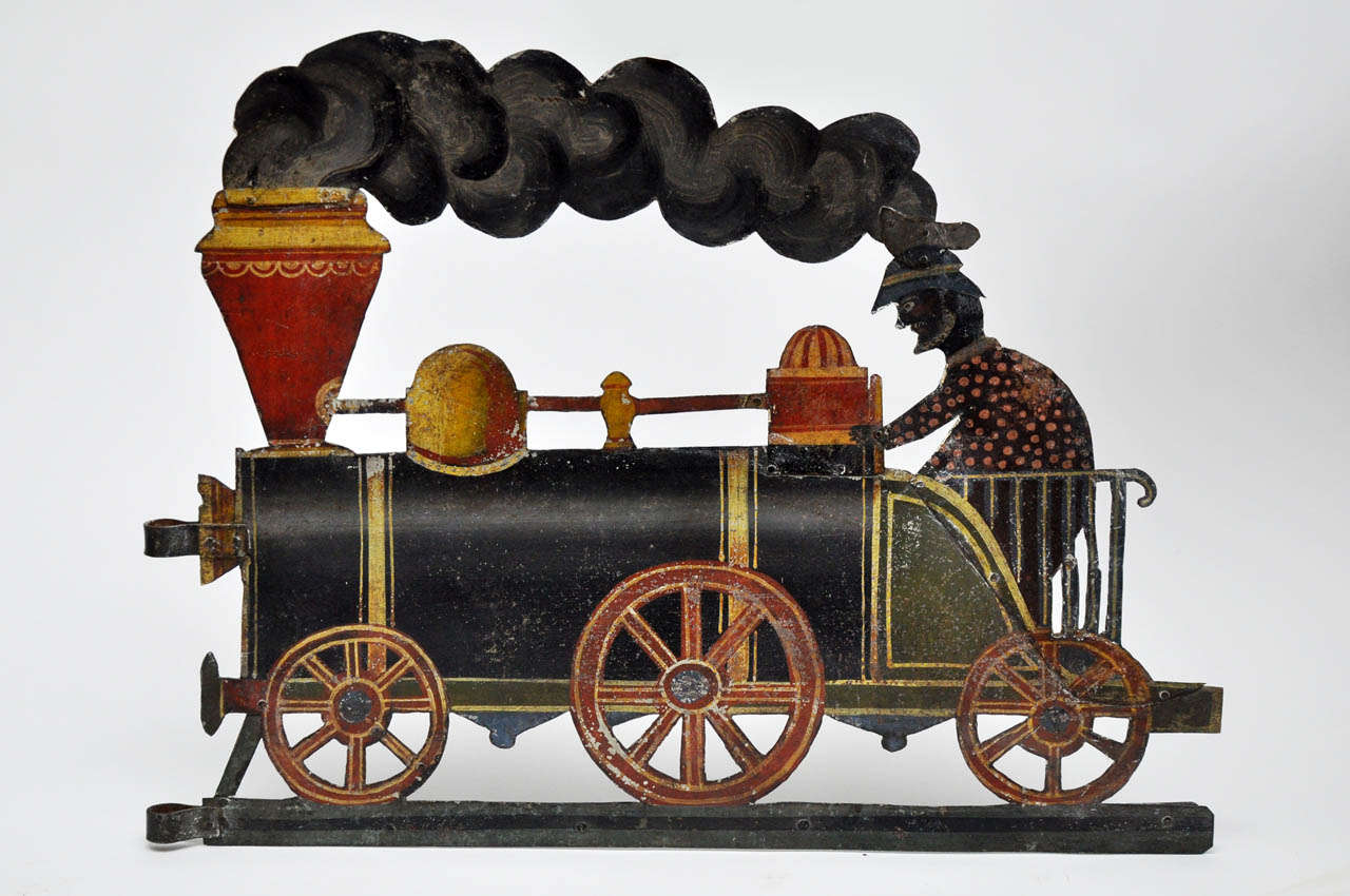 French Provincial Hand-Painted Folk Art Train Engine Weathervane circa 1840 2