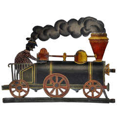 French Provincial Hand-Painted Folk Art Train Engine Weathervane circa 1840