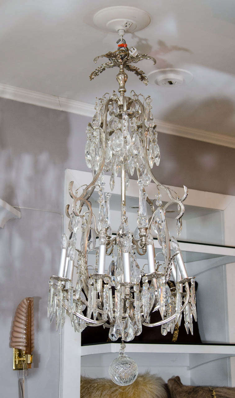 20th century French crystal and nickel-plated fixture.