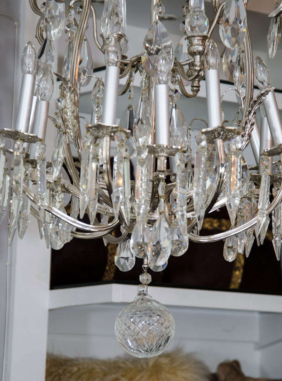 20th Century French Crystal and Nickel-Plated Fixture In Excellent Condition In New York, NY