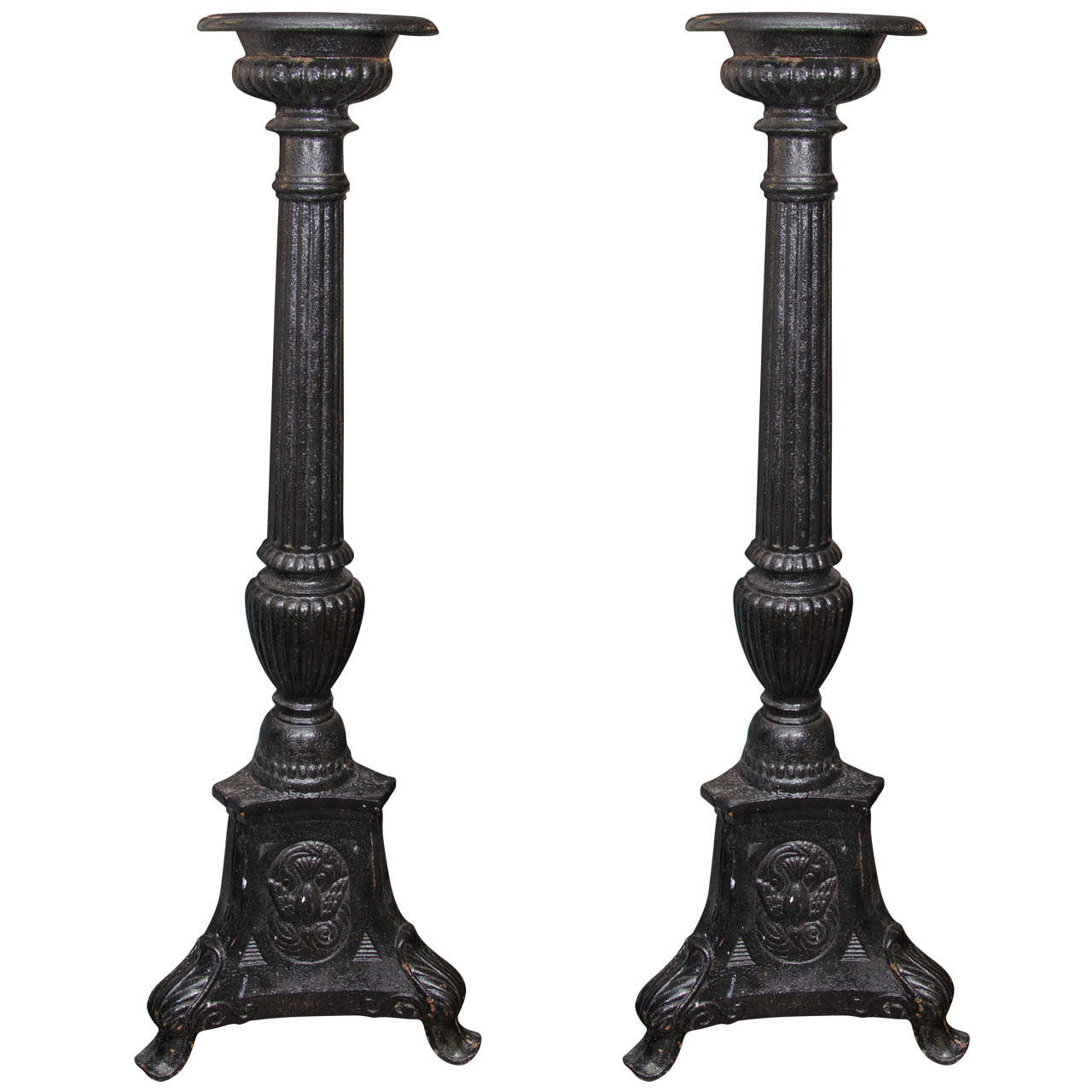 Pair of 19th Century Cast Iron Candlesticks at 1stDibs | antique cast iron  candle holders, cast iron candle sticks, black iron candlesticks