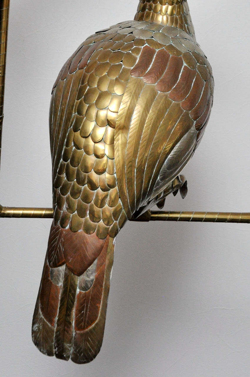 Late 20th Century Brass and Copper Cockatoo by Sergio Bustamante For Sale