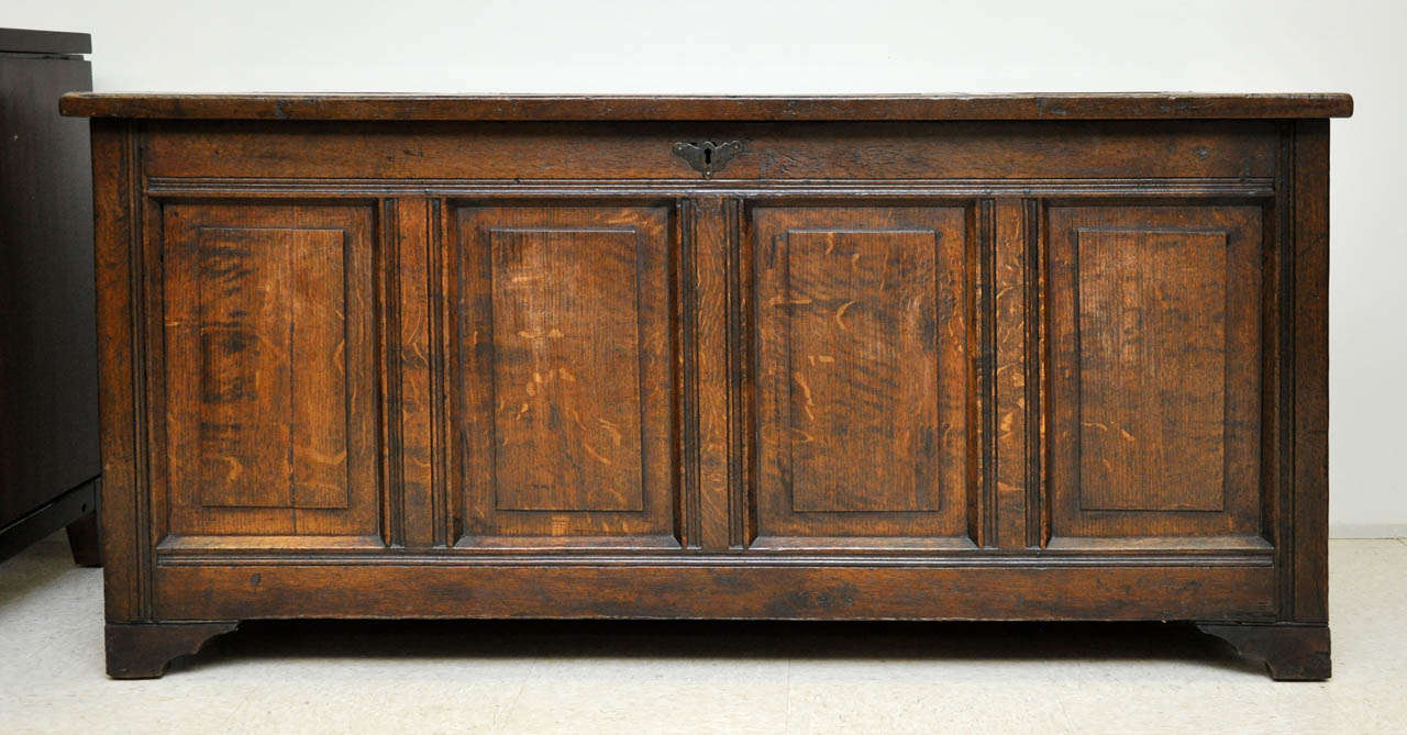 Beautifully detailed wood coffer with raised panels on the top, sides and front