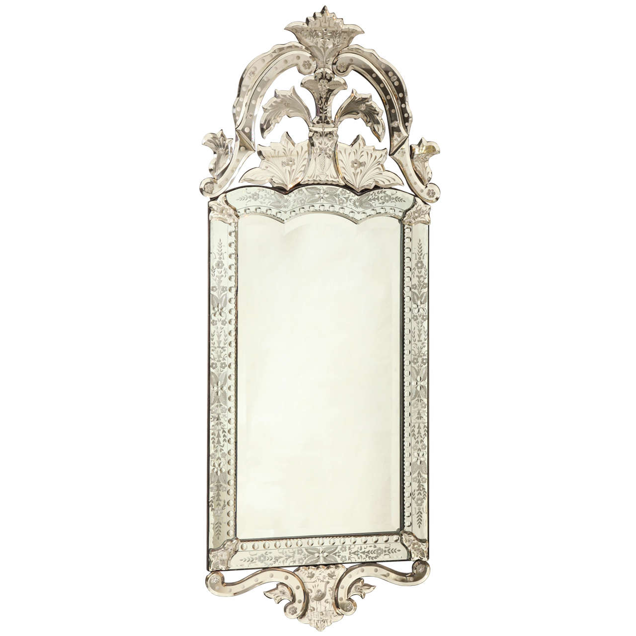 1940s Vertical Rectangular Venetian Mirror