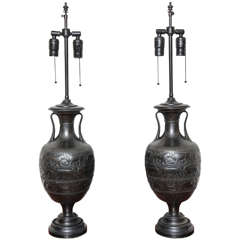 A Pair of Bronze Assyrian Vases Mounted as Lamps 12