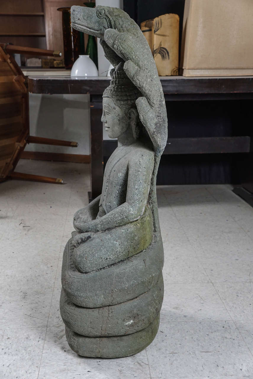 Carved Late 19th century Carve Stone Cambodian Buddha For Sale