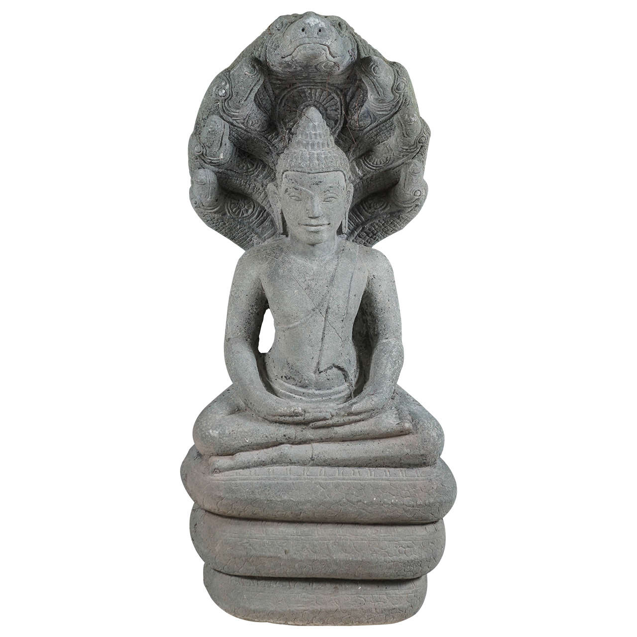 Late 19th century Carve Stone Cambodian Buddha For Sale